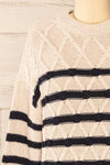 Algesiras Beige Diamond Knit Striped Sweater | La petite garçonne front close-up