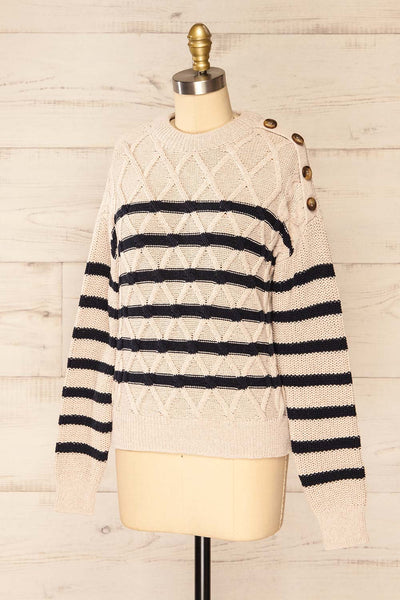 Algesiras Beige Diamond Knit Striped Sweater | La petite garçonne side view