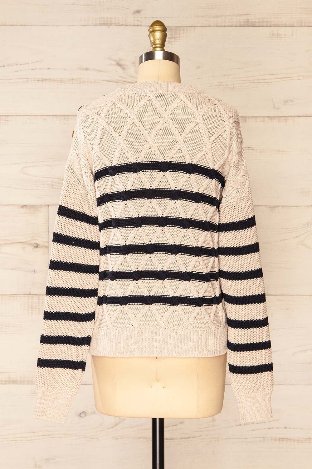 Algesiras Beige Diamond Knit Striped Sweater | La petite garçonne back view