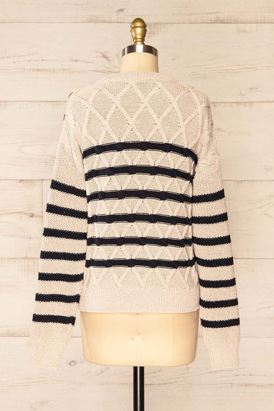 Algesiras Beige Diamond Knit Striped Sweater | La petite garçonne back view
