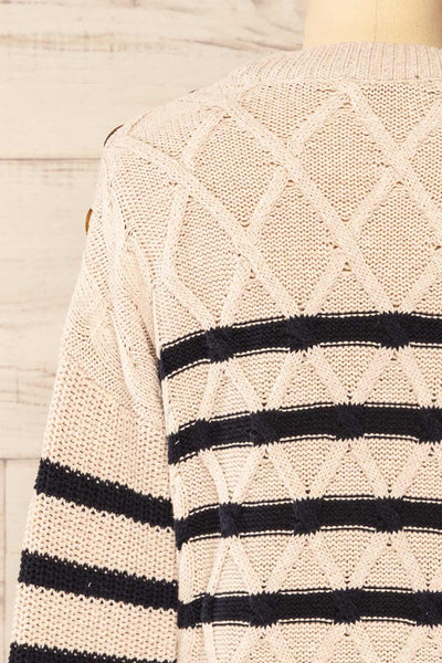 Algesiras Beige Diamond Knit Striped Sweater | La petite garçonne back close-up