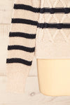 Algesiras Beige Diamond Knit Striped Sweater | La petite garçonne sleeve