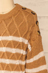 Algesiras Caramel Diamond Knit Striped Sweater | La petite garçonne side close-up