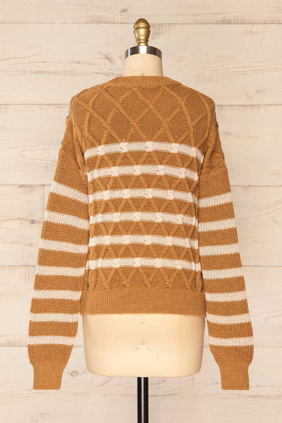 Algesiras Caramel Diamond Knit Striped Sweater | La petite garçonne back view