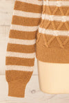 Algesiras Caramel Diamond Knit Striped Sweater | La petite garçonne sleeve