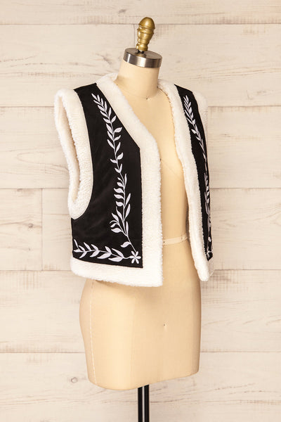 Alicante Black and White Embroidered Sherpa Vest | La petite garçonne side view