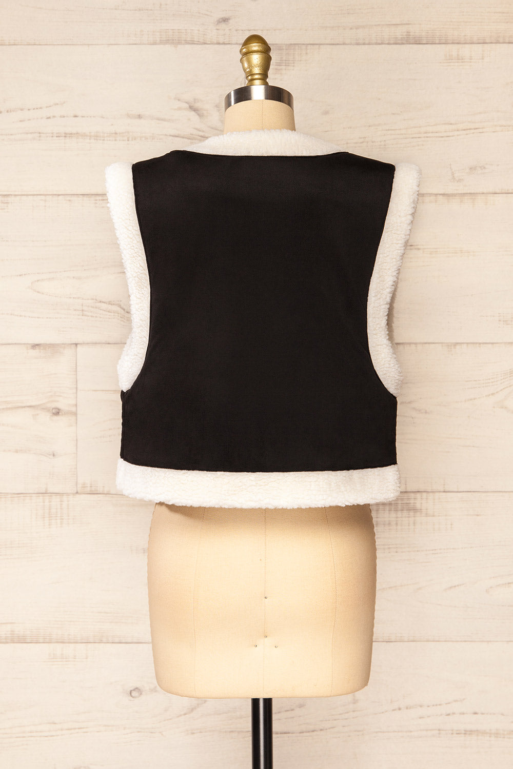 Alicante Black and White Embroidered Sherpa Vest | La petite garçonne back view