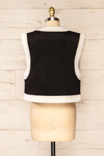 Alicante Black and White Embroidered Sherpa Vest | La petite garçonne back view