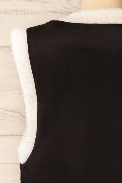 Alicante Black and White Embroidered Sherpa Vest | La petite garçonne back close-up