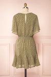 Alicanto Green Patterned Short Faux Wrap Dress | Boutique 1861 back view