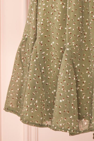 Alicanto Green Patterned Short Faux Wrap Dress | Boutique 1861 bottom