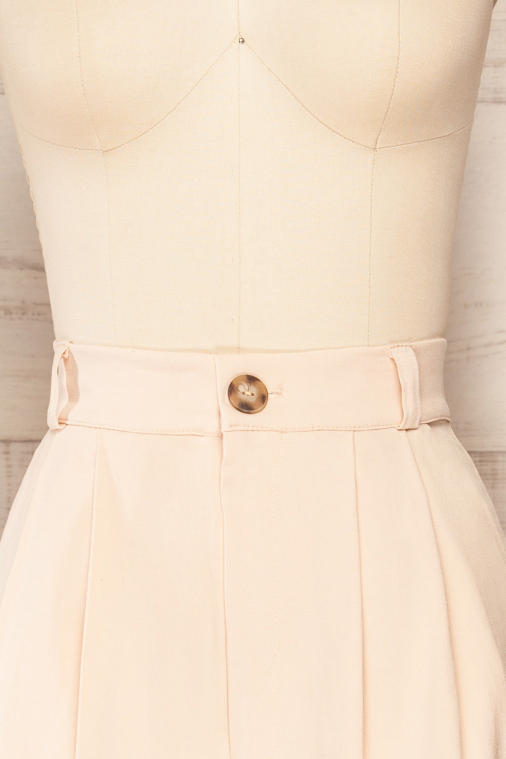 Alici Blush Pleated High Waist Shorts | La petite garçonne front close up