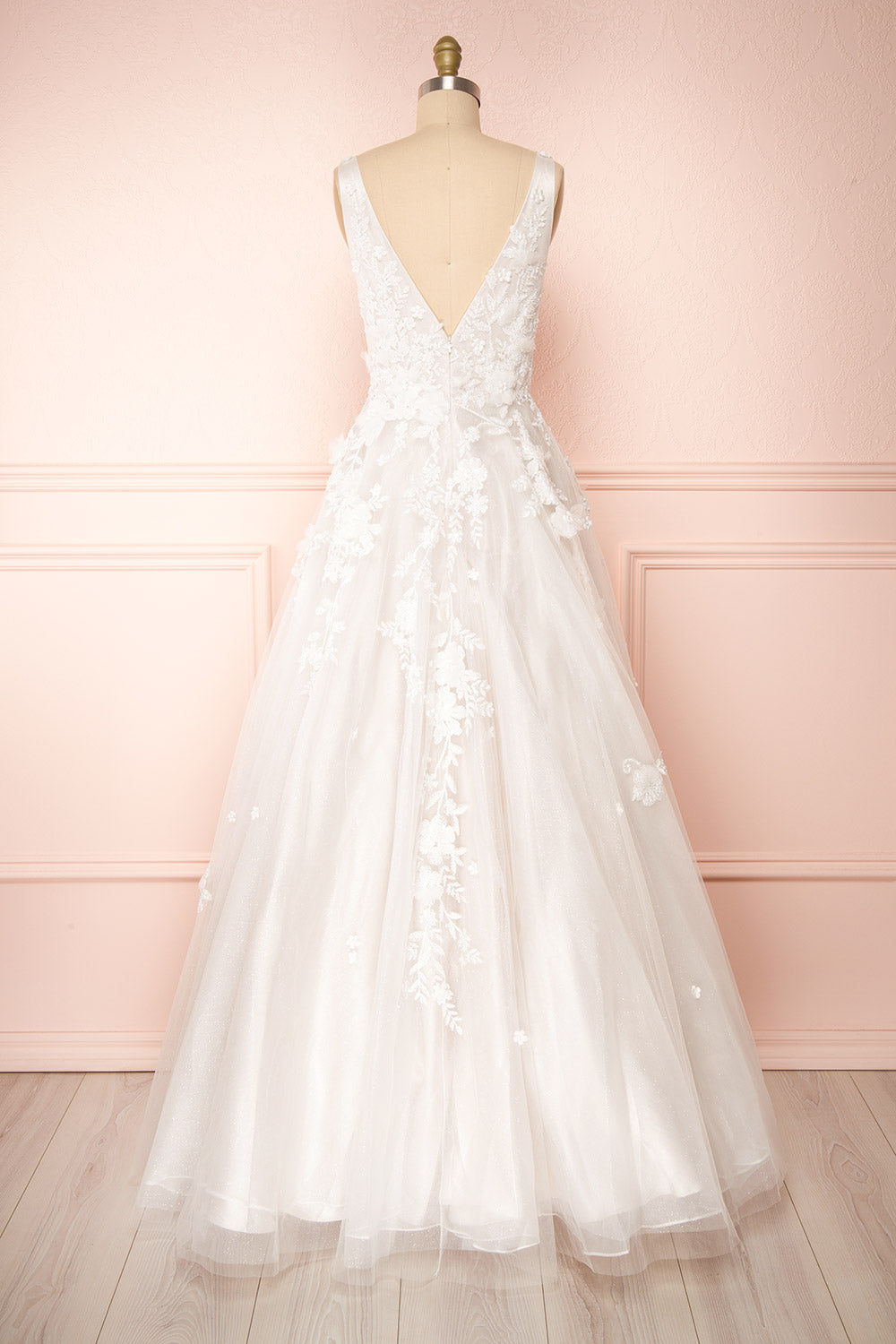 Alida White Embroidered V-Neck Tulle Bridal Dress | Boudoir 1861 back view 