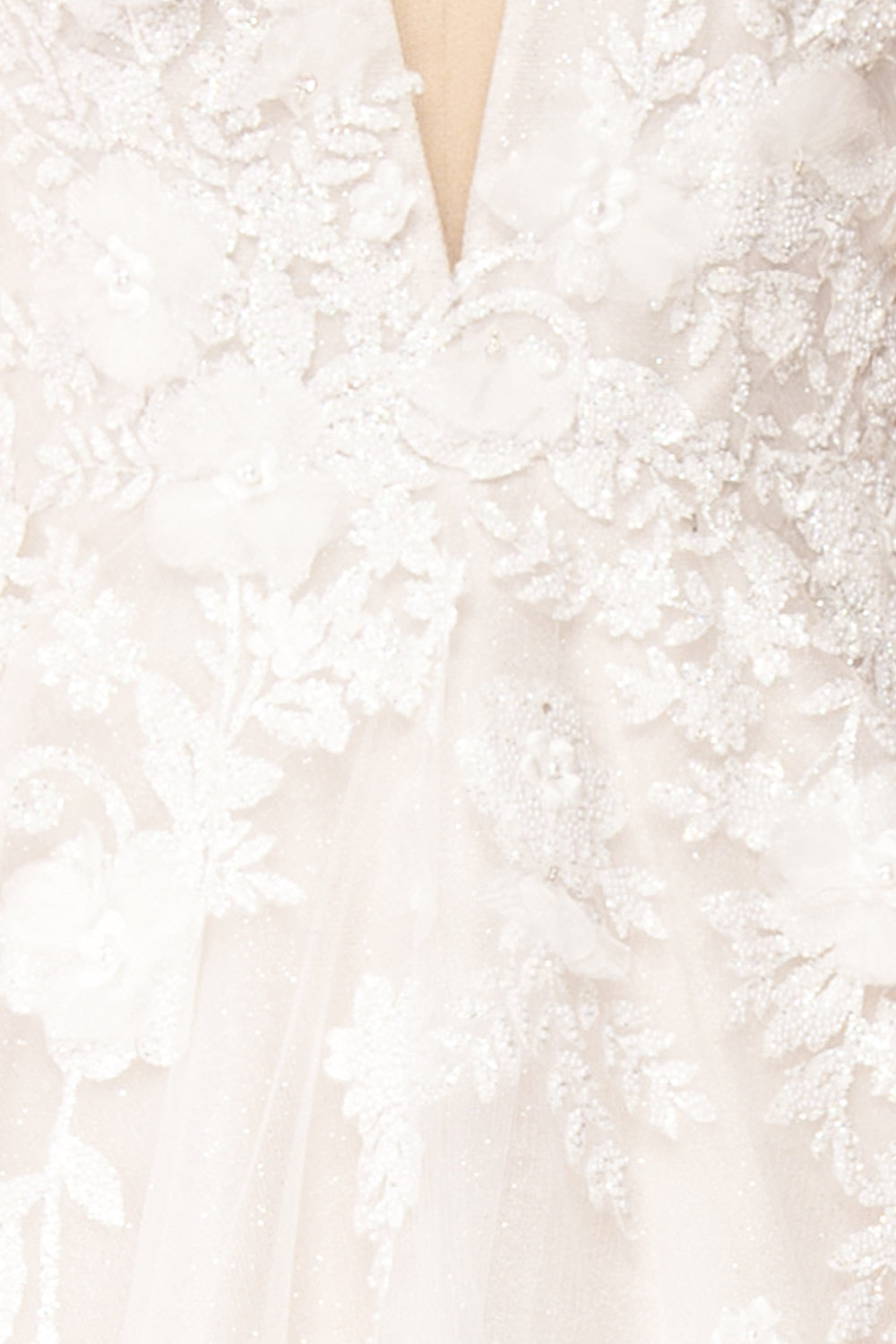 Alida White Embroidered V-Neck Tulle Bridal Dress | Boudoir 1861 fabric 
