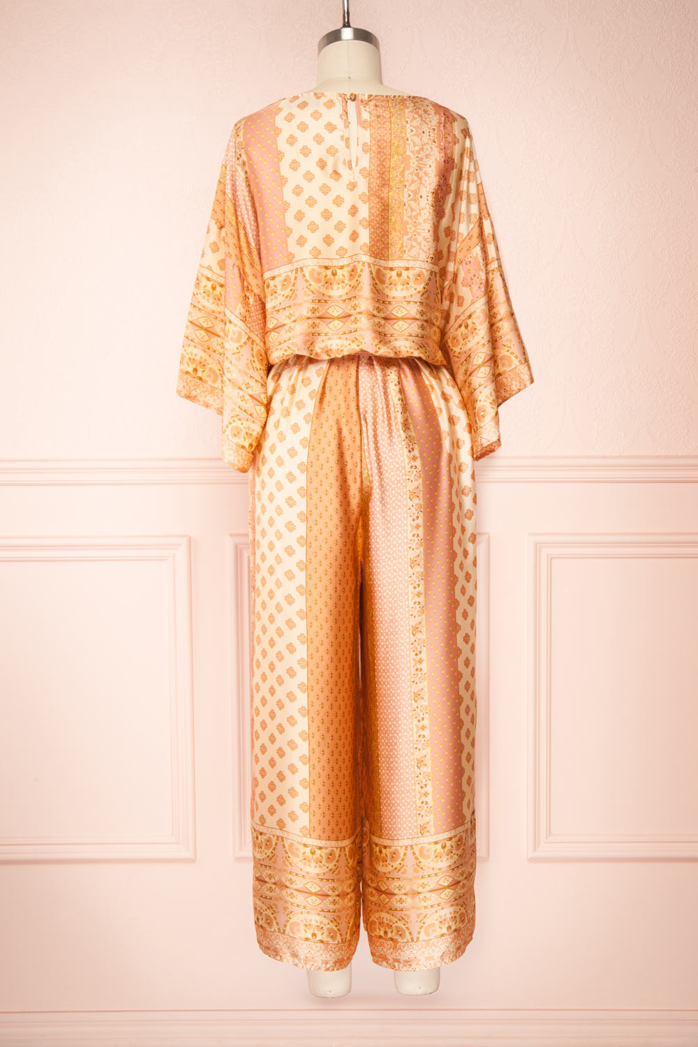 Aliie Orange Patterned Faux Wrap Jumpsuit | Boutique 1861 back view