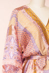 Aliie Pink Patterned Faux Wrap Jumpsuit | Boutique 1861 side close-up
