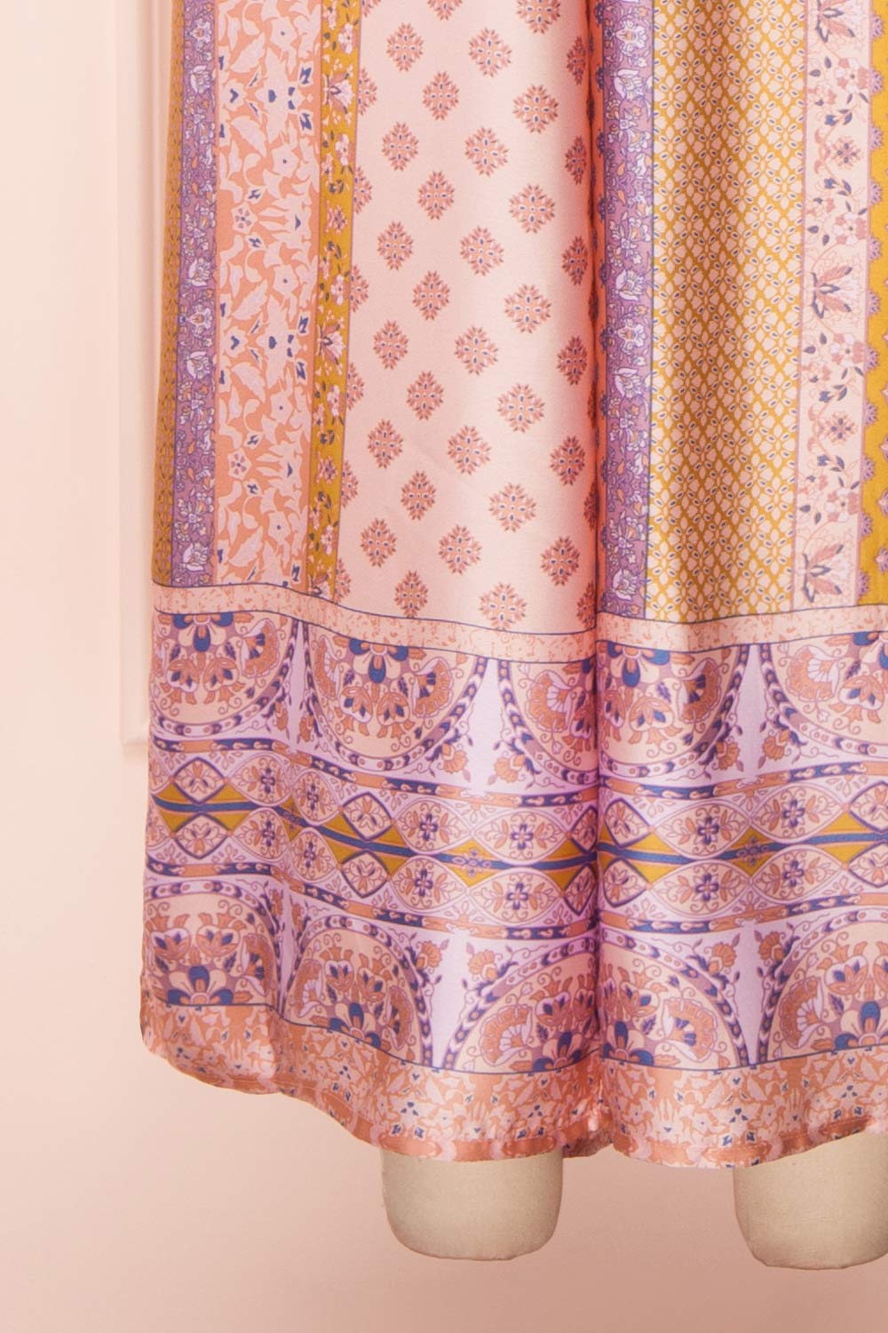 Aliie Pink Patterned Faux Wrap Jumpsuit | Boutique 1861 bottom close-up