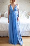 Aliki Blue Mesh Maxi Dress | Boutique 1861 model