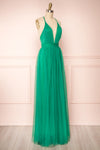 Aliki Light Green Plunging Neck Tulle Maxi Dress | Boutique 1861side view
