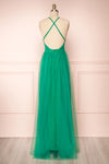 Aliki Light Green Plunging Neck Tulle Maxi Dress | Boutique 1861 back view