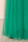 Aliki Light Green Plunging Neck Tulle Maxi Dress | Boutique 1861 skirt