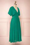 Alisha Emeraude Green Pleated A-Line Midi Dress | Boutique 1861 side view