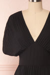 Alisha Onyx Black Pleated A-Line Midi Dress | Boutique 1861 front close-up