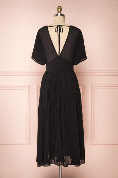 Alisha Onyx Black Pleated A-Line Midi Dress | Boutique 1861 back view