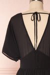 Alisha Onyx Black Pleated A-Line Midi Dress | Boutique 1861 back close-up