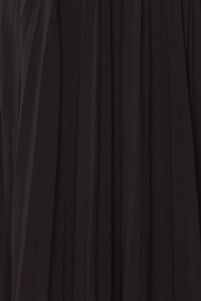 Alisha Onyx Black Pleated A-Line Midi Dress | Boutique 1861 fabric detail