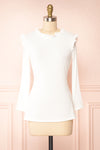 Alison Long Sleeve White Top w/ Ruffle Detail | Boutique 1861 front view
