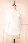 Alison Long Sleeve White Top w/ Ruffle Detail | Boutique 1861 side view