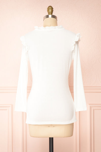 Alison Long Sleeve White Top w/ Ruffle Detail | Boutique 1861 back view