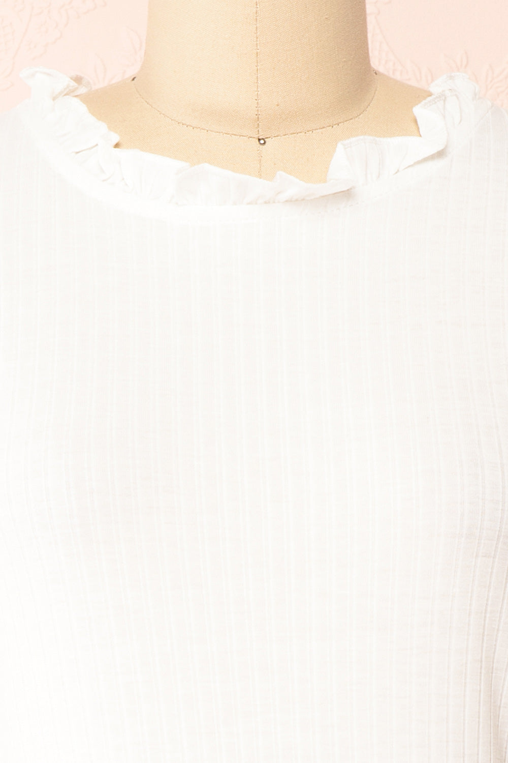 Alison Long Sleeve White Top w/ Ruffle Detail | Boutique 1861 fabric 