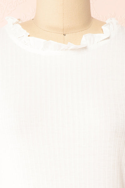 Alison Long Sleeve White Top w/ Ruffle Detail | Boutique 1861 fabric