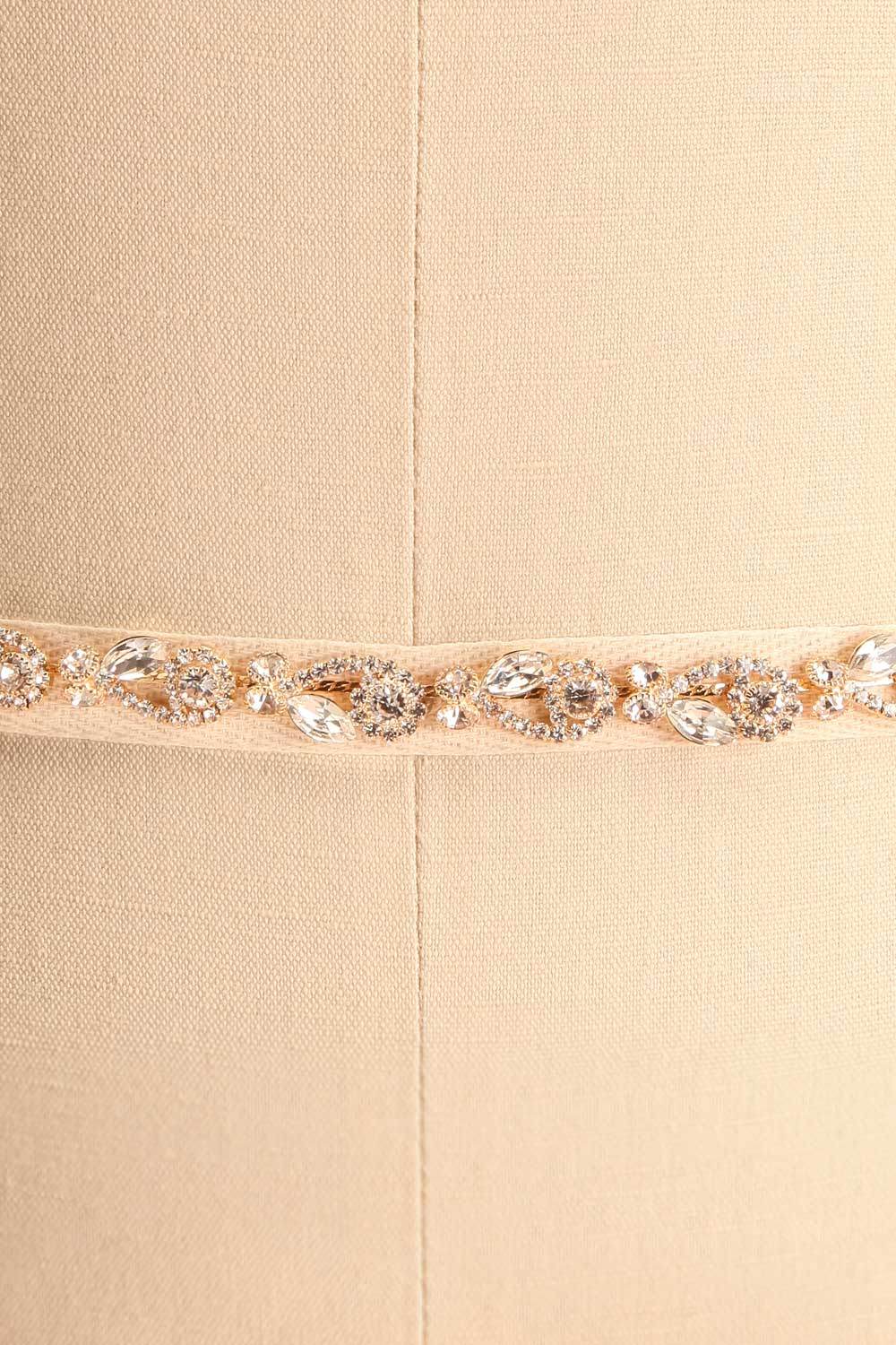 Alita Gold Ribbon Belt w/ Crystal Ornament | Boudoir 1861 close-up