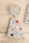 Alius Silver Textured Earrings w/ Coloured Cristals close-up