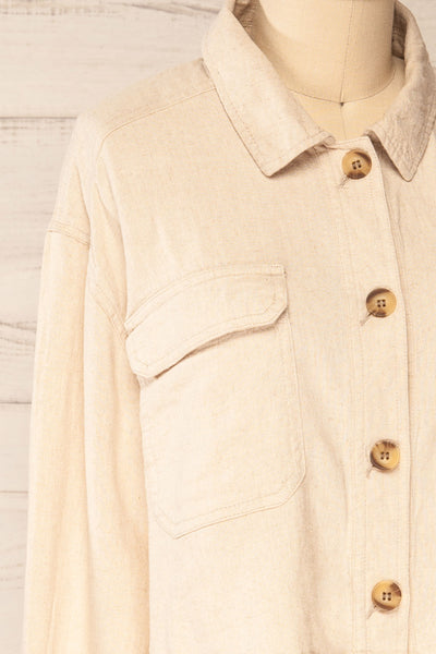 Alkala Cropped Linen Jacket | La petite garçonne side close-up