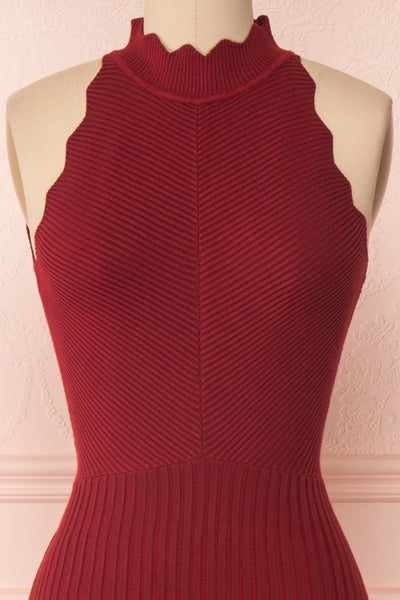 Allegorie Burgundy Knit A-Line Dress | Boutique 1861 front close-up