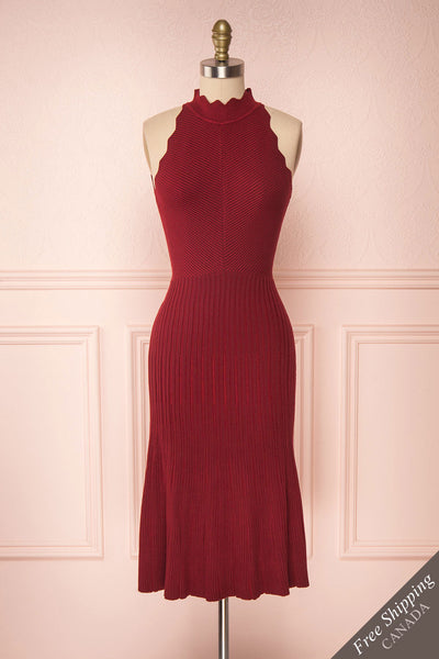 Allegorie Burgundy Knit A-Line Dress | Boutique 1861 front view
