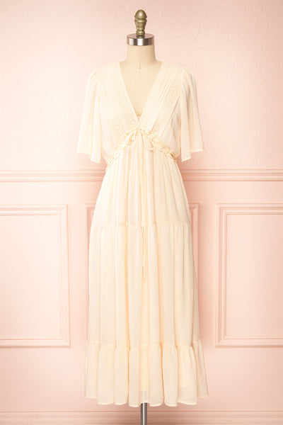 Allura Blush V-Neck Midi Dress | Boutique 1861 front view