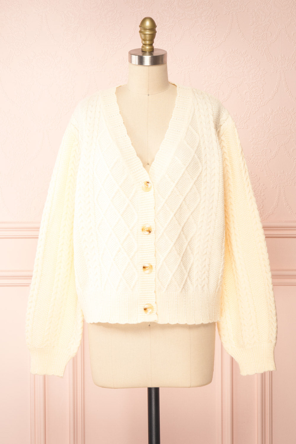 Alony Cream Knit Cardigan w/ Buttons | Boutique 1861 front view