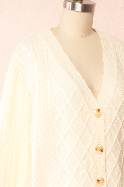 Alony Cream Knit Cardigan w/ Buttons | Boutique 1861 side close up