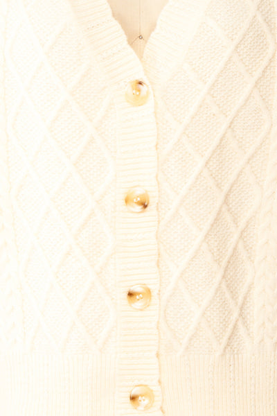 Alony Cream Knit Cardigan w/ Buttons | Boutique 1861 fabric