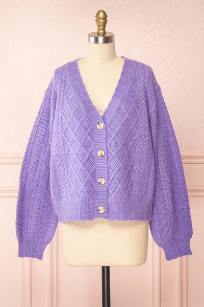 Alony Lilac Knit Cardigan w/ Buttons | Boutique 1861 front view