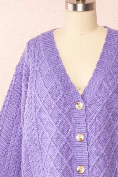Alony Lilac Knit Cardigan w/ Buttons | Boutique 1861 front close up