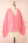 Alony Pink Knit Cardigan w/ Buttons | Boutique 1861 side view