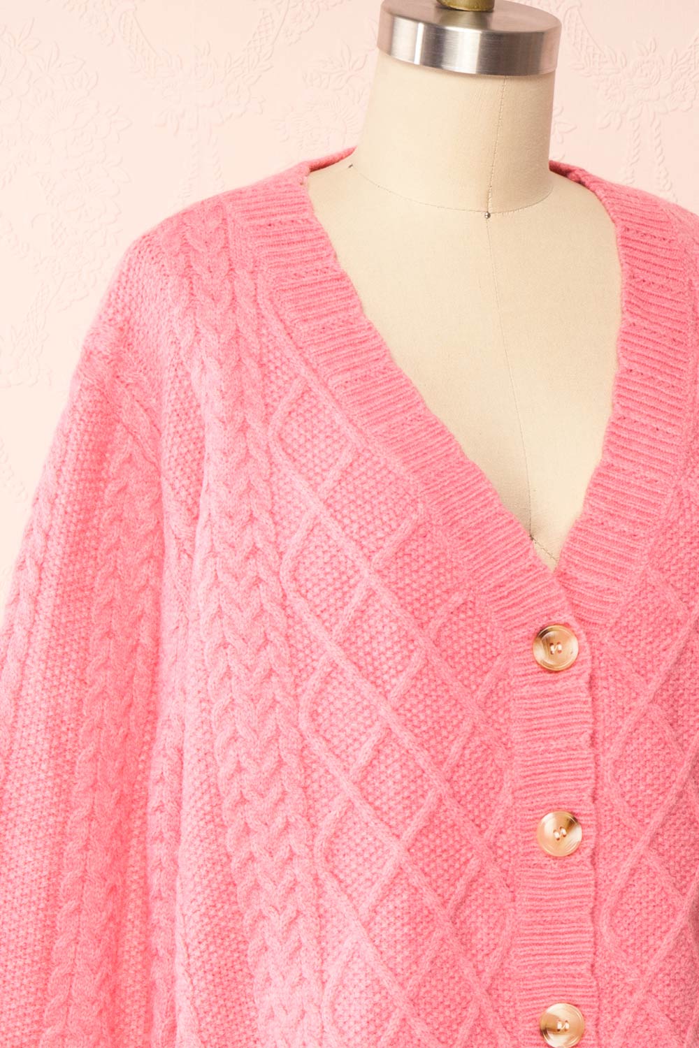 Alony Pink Knit Cardigan w/ Buttons | Boutique 1861 side close up