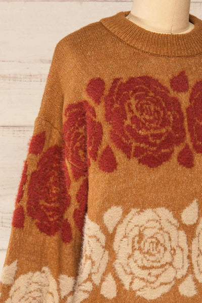 Alopronoia Rose Pattern Round Collar Sweater | La petite garçonne side close-up