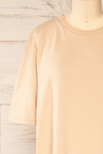 Alta Sand Oversized Cotton T-Shirt | La petite garçonne front close up